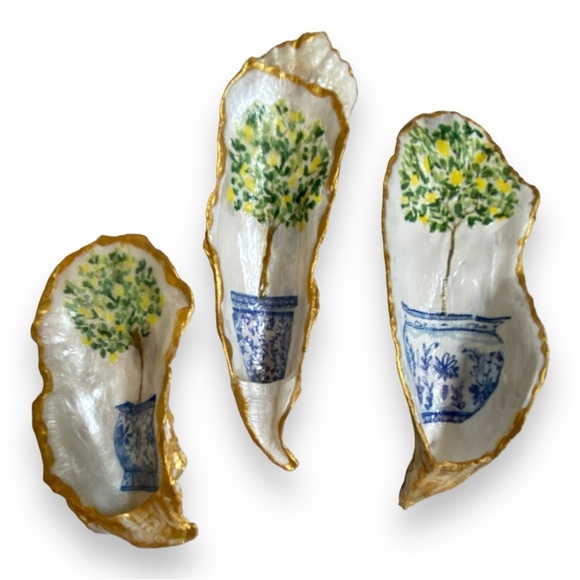 NEW DECOUPAGE CHINOISERIE TOPIARY OYSTER SHELL KEY, RING DISH or HANGING  DECOR - Picture 8 of 16